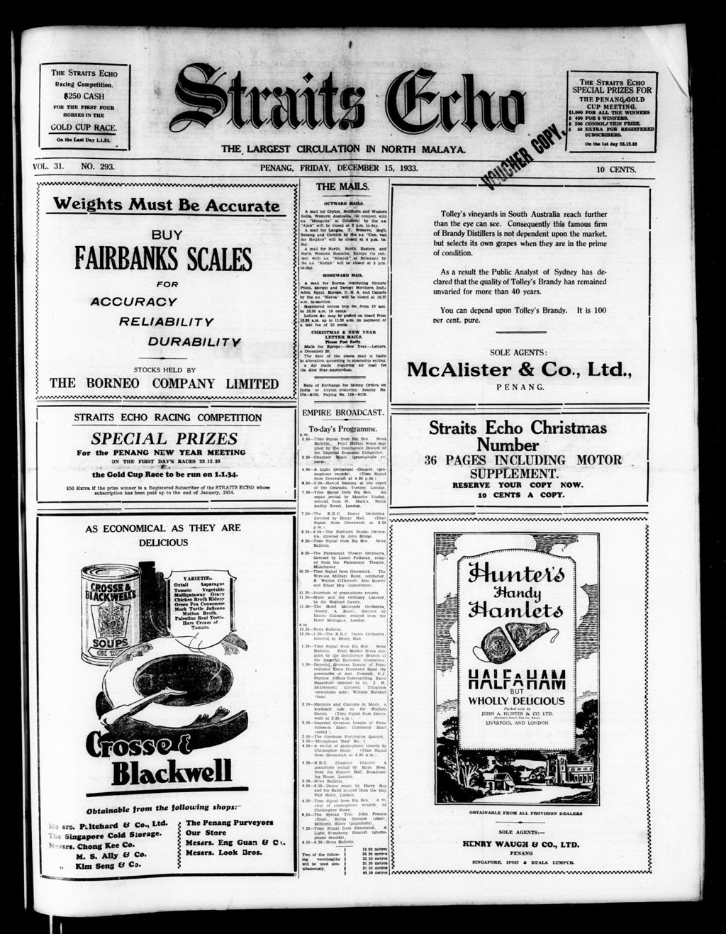 Miniature of Straits Echo 15 December 1933