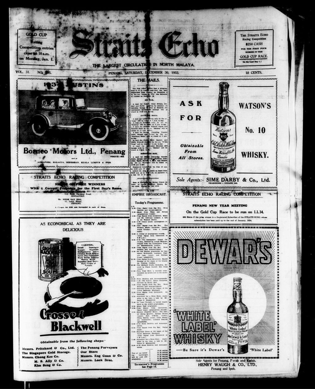 Miniature of Straits Echo 30 December 1933