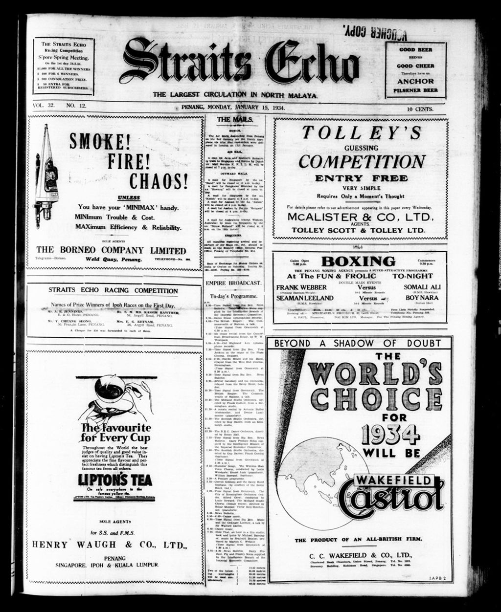 Miniature of Straits Echo 15 January 1934