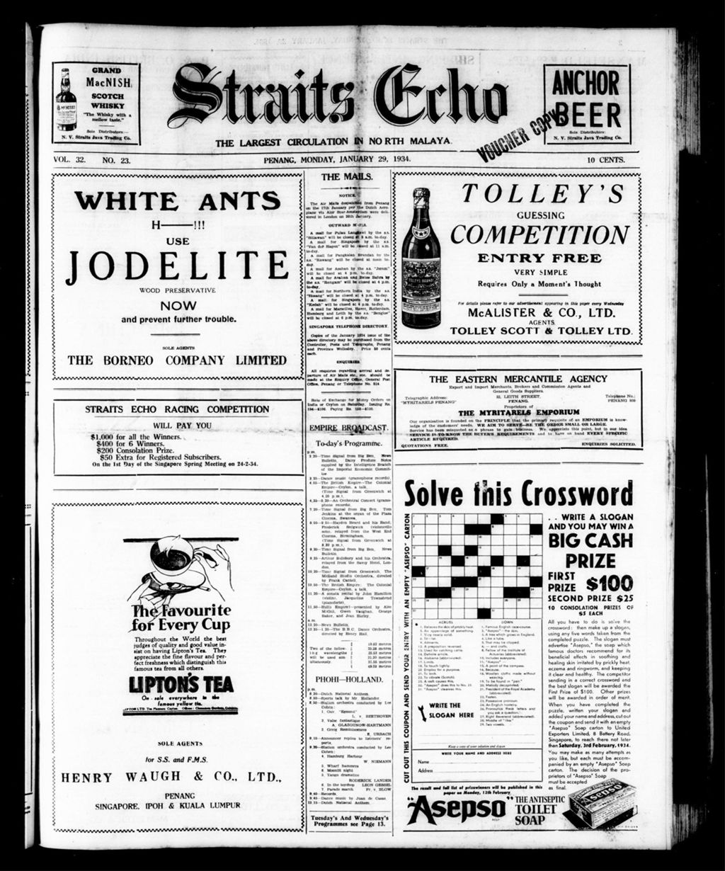 Miniature of Straits Echo 29 January 1934