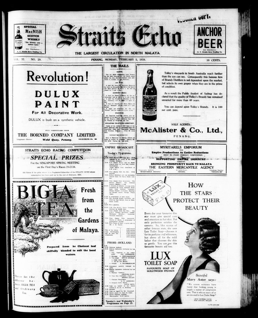 Miniature of Straits Echo 05 February 1934