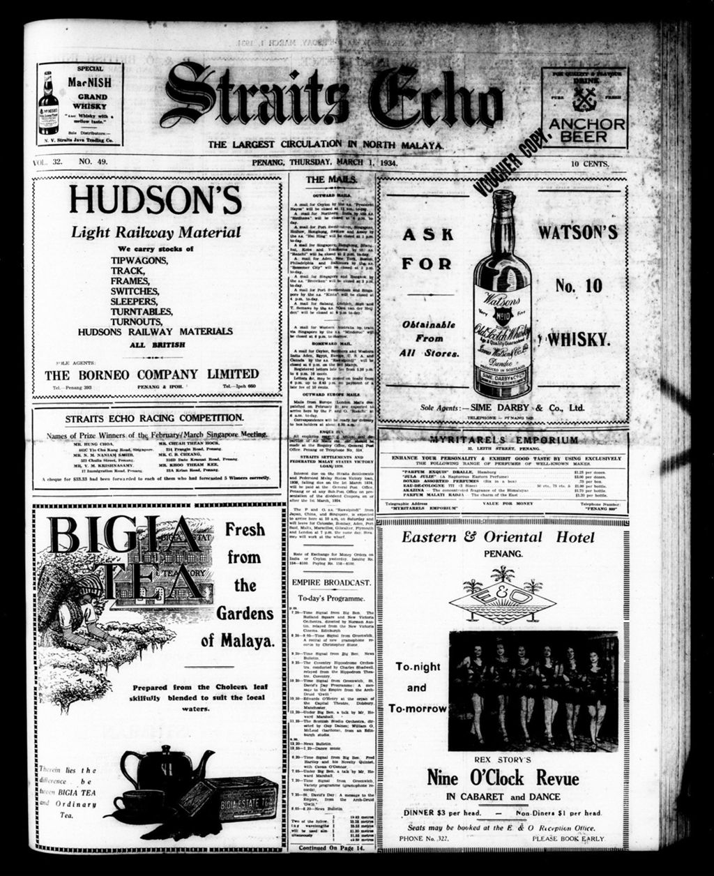 Miniature of Straits Echo 01 March 1934