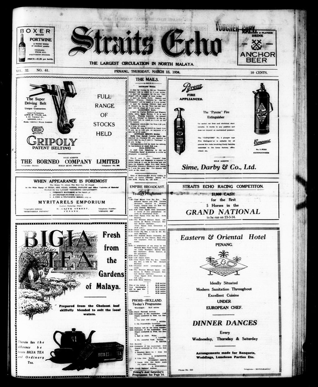 Miniature of Straits Echo 15 March 1934