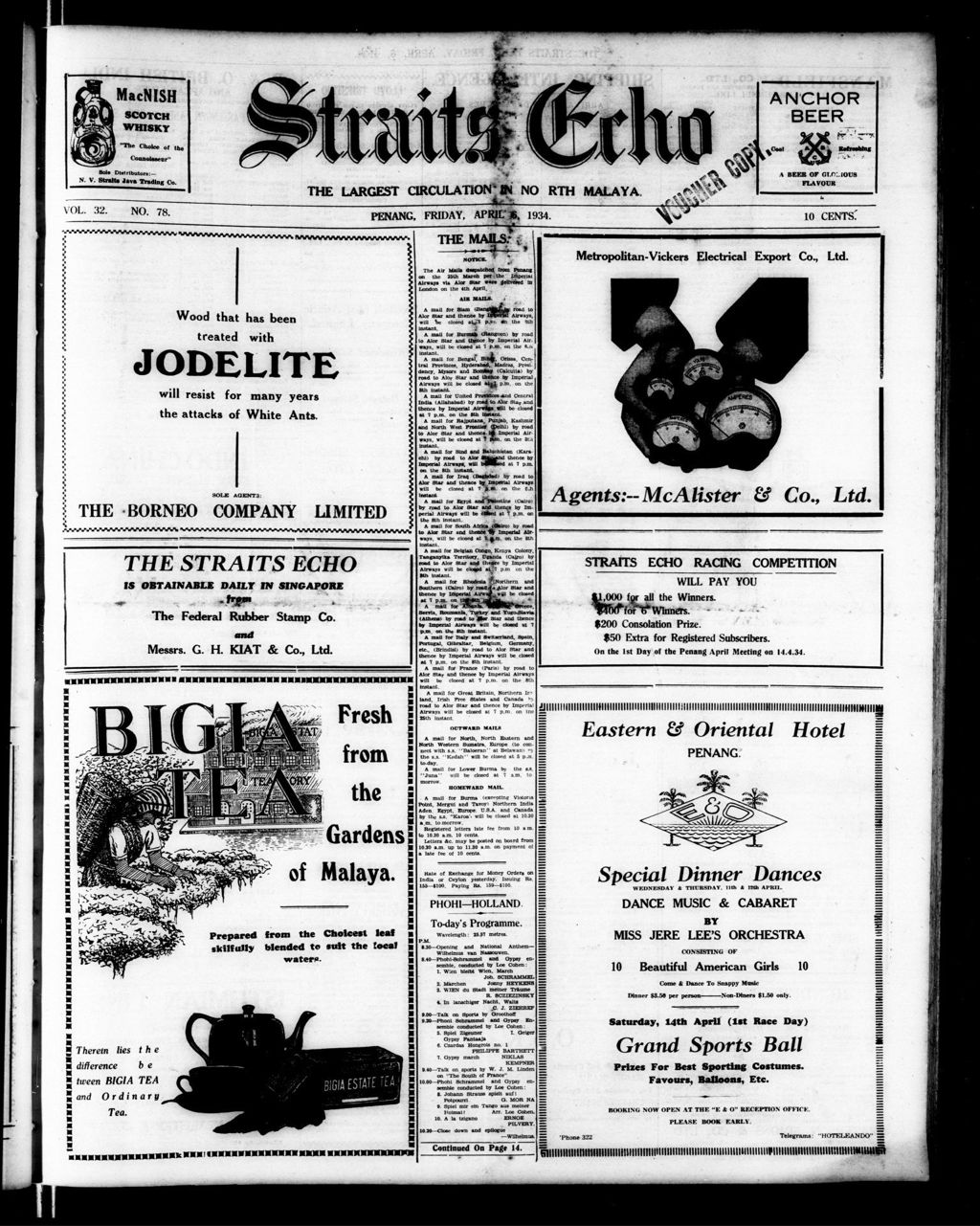 Miniature of Straits Echo 06 April 1934