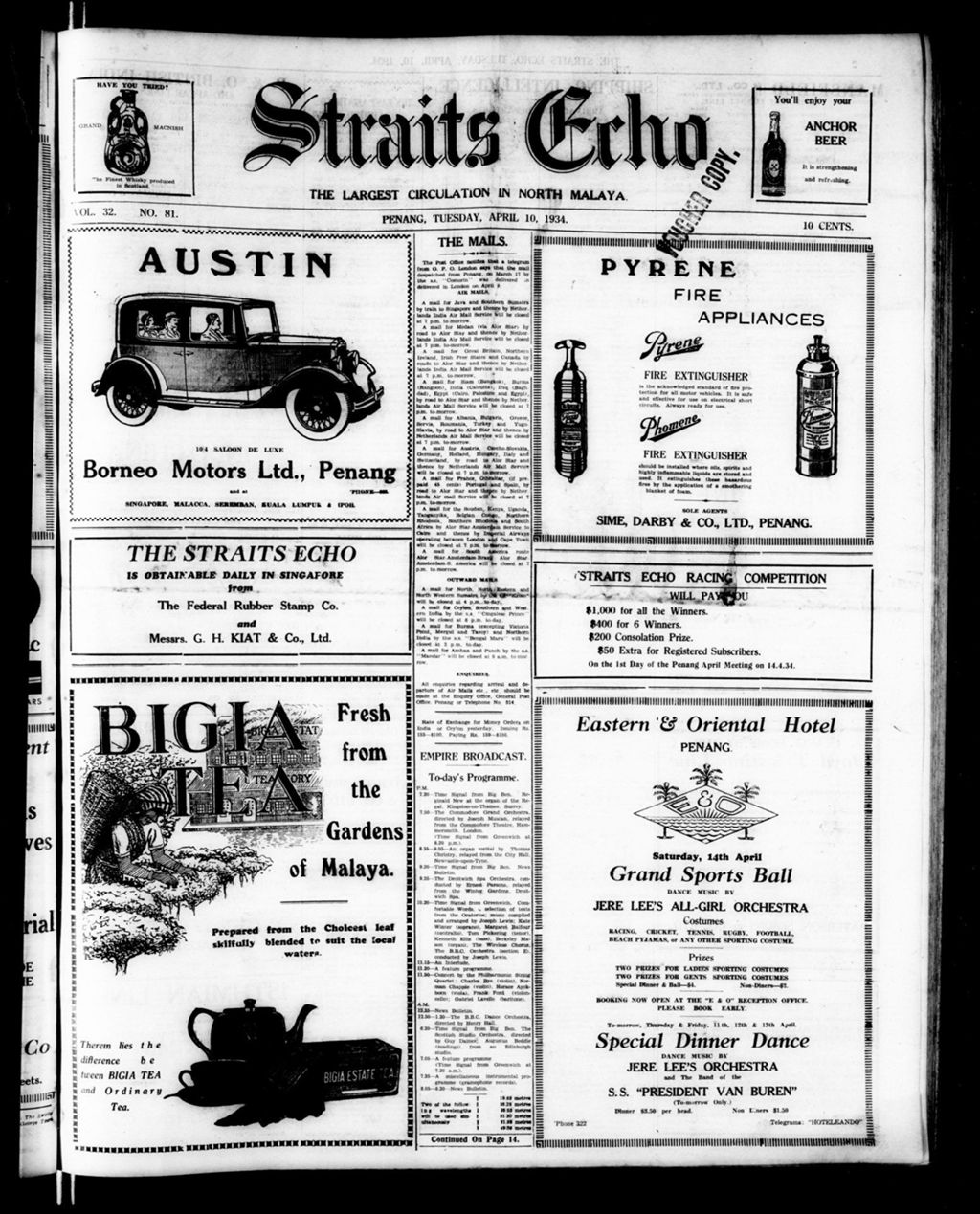 Miniature of Straits Echo 10 April 1934