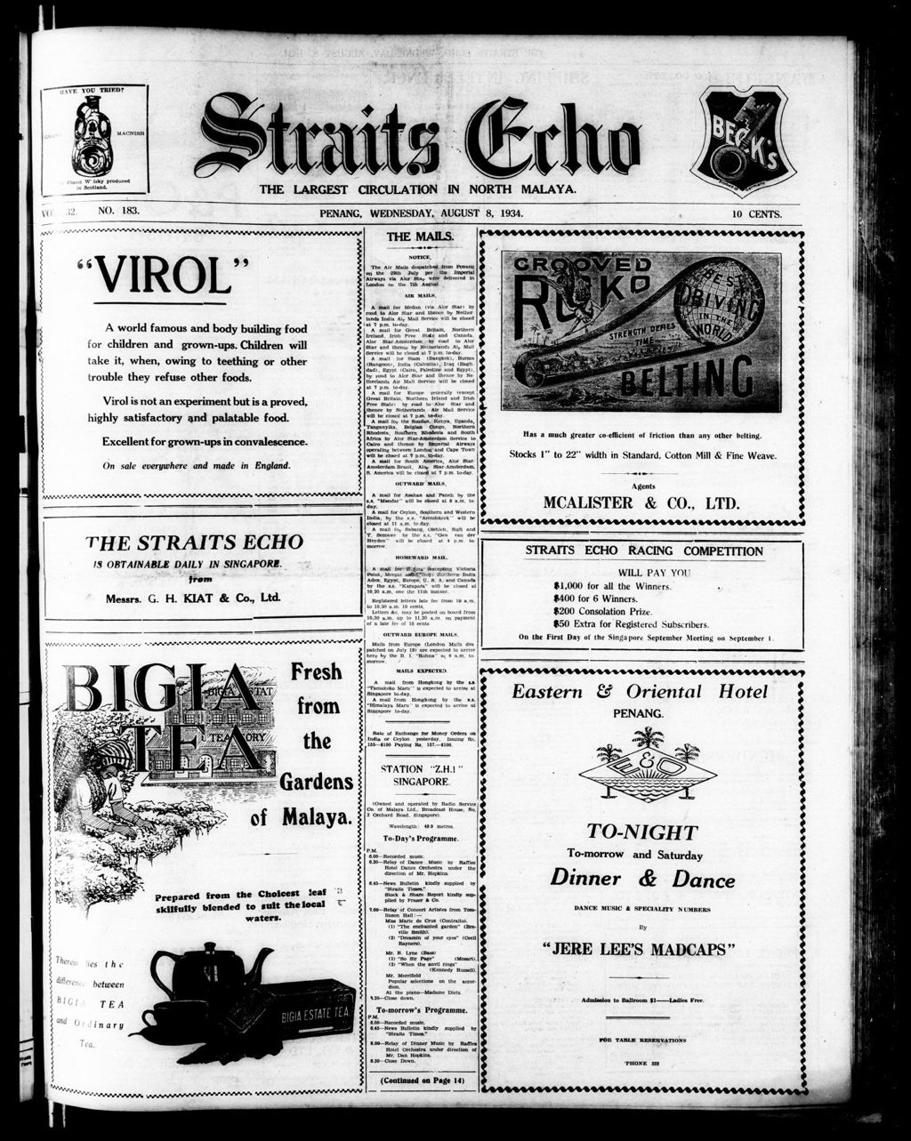 Miniature of Straits Echo 08 August 1934