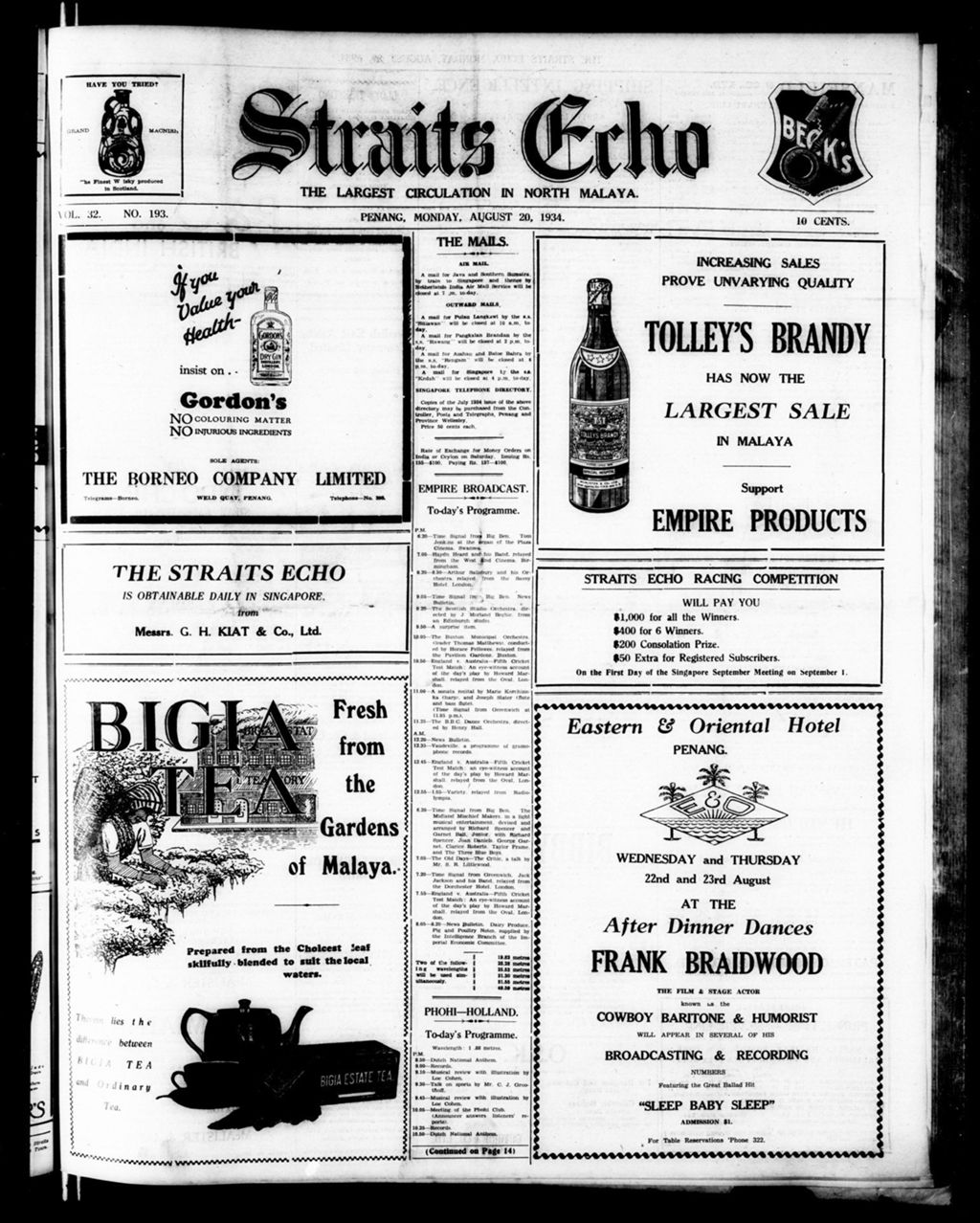 Miniature of Straits Echo 20 August 1934