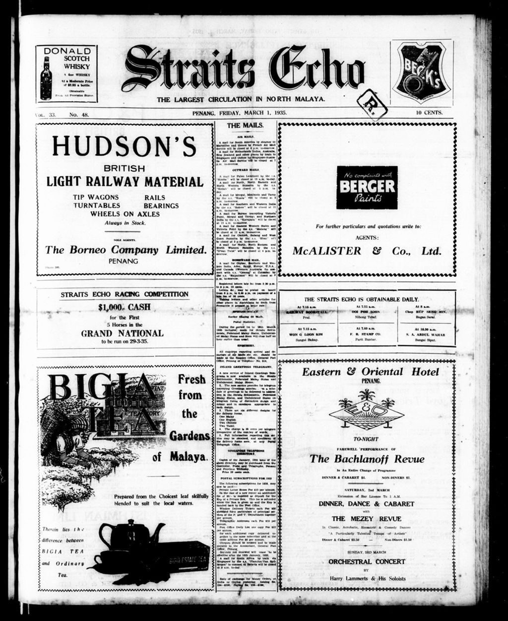 Miniature of Straits Echo 01 March 1935