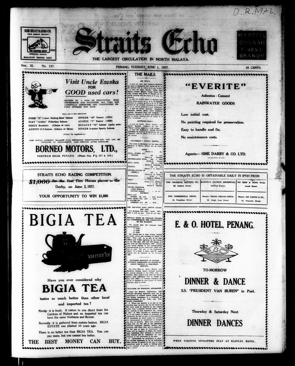 Miniature of Straits Echo 01 June 1937