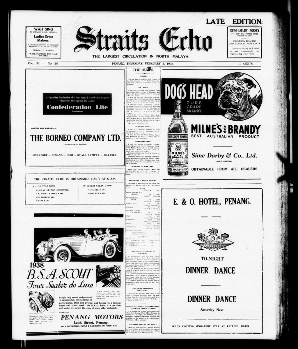 Miniature of Straits Echo 03 February 1938