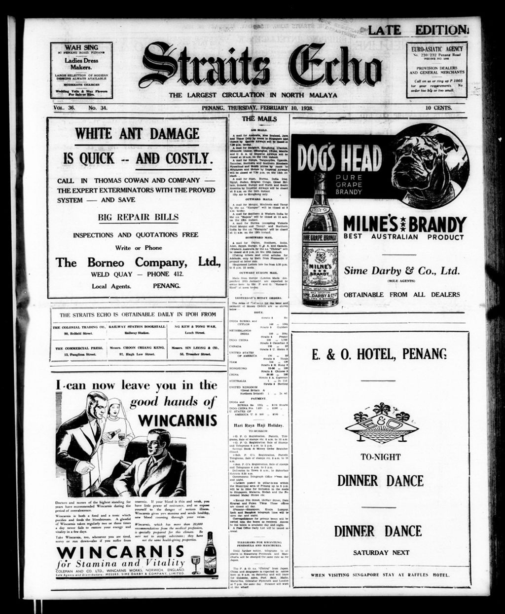 Miniature of Straits Echo 10 February 1938