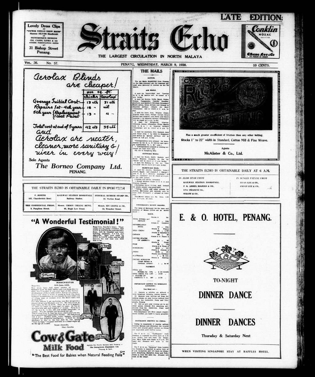 Miniature of Straits Echo 09 March 1938