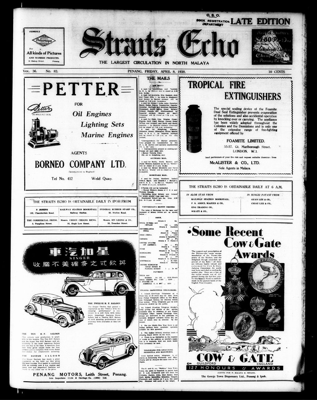 Miniature of Straits Echo 08 April 1938