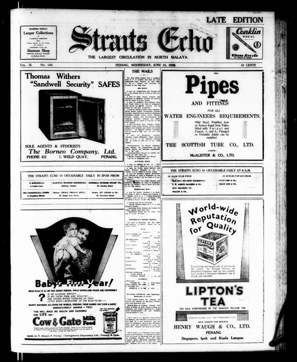 Miniature of Straits Echo 15 June 1938