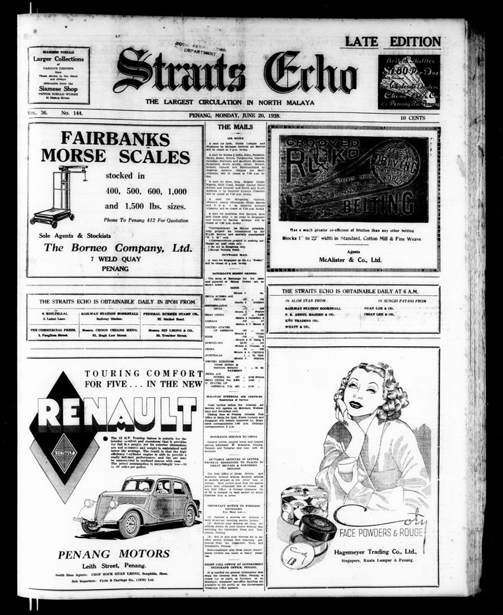 Miniature of Straits Echo 20 June 1938