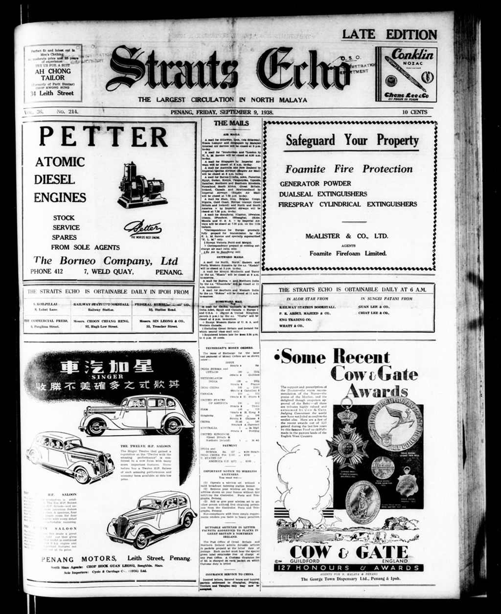 Miniature of Straits Echo 09 September 1938