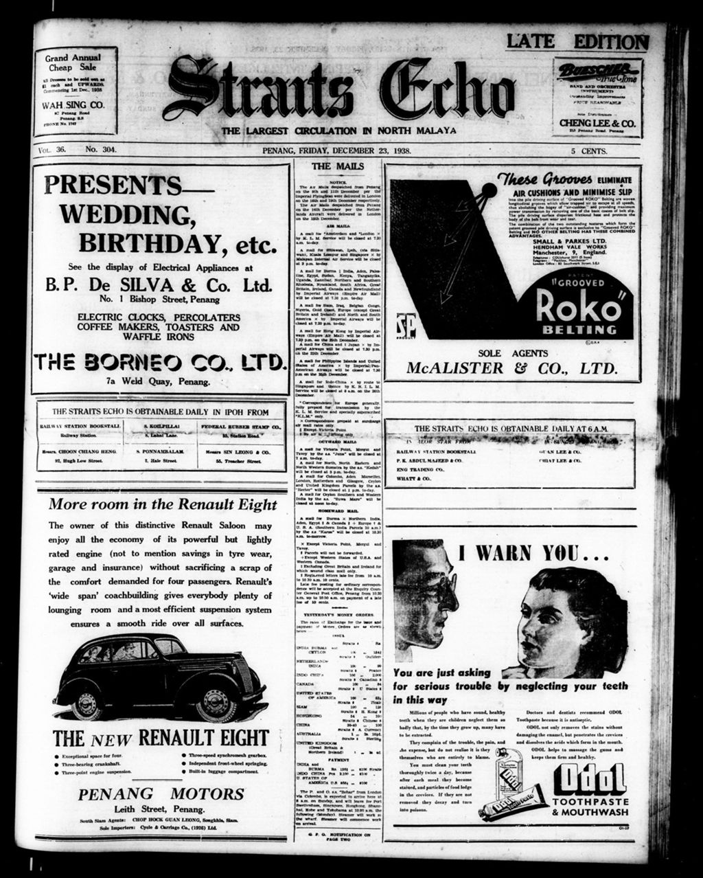 Miniature of Straits Echo 23 December 1938