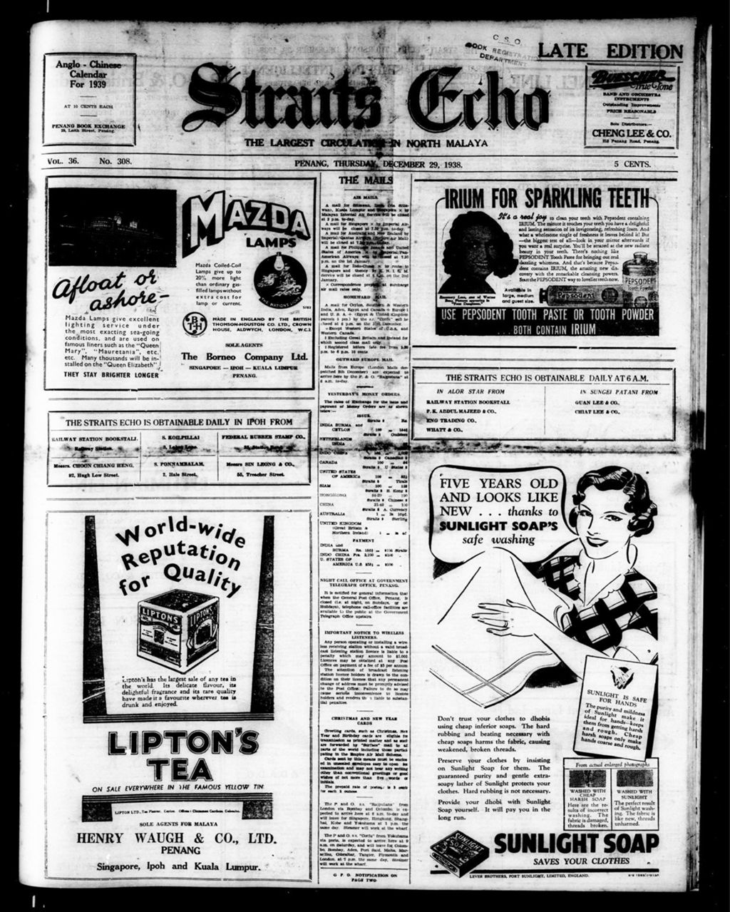 Miniature of Straits Echo 29 December 1938