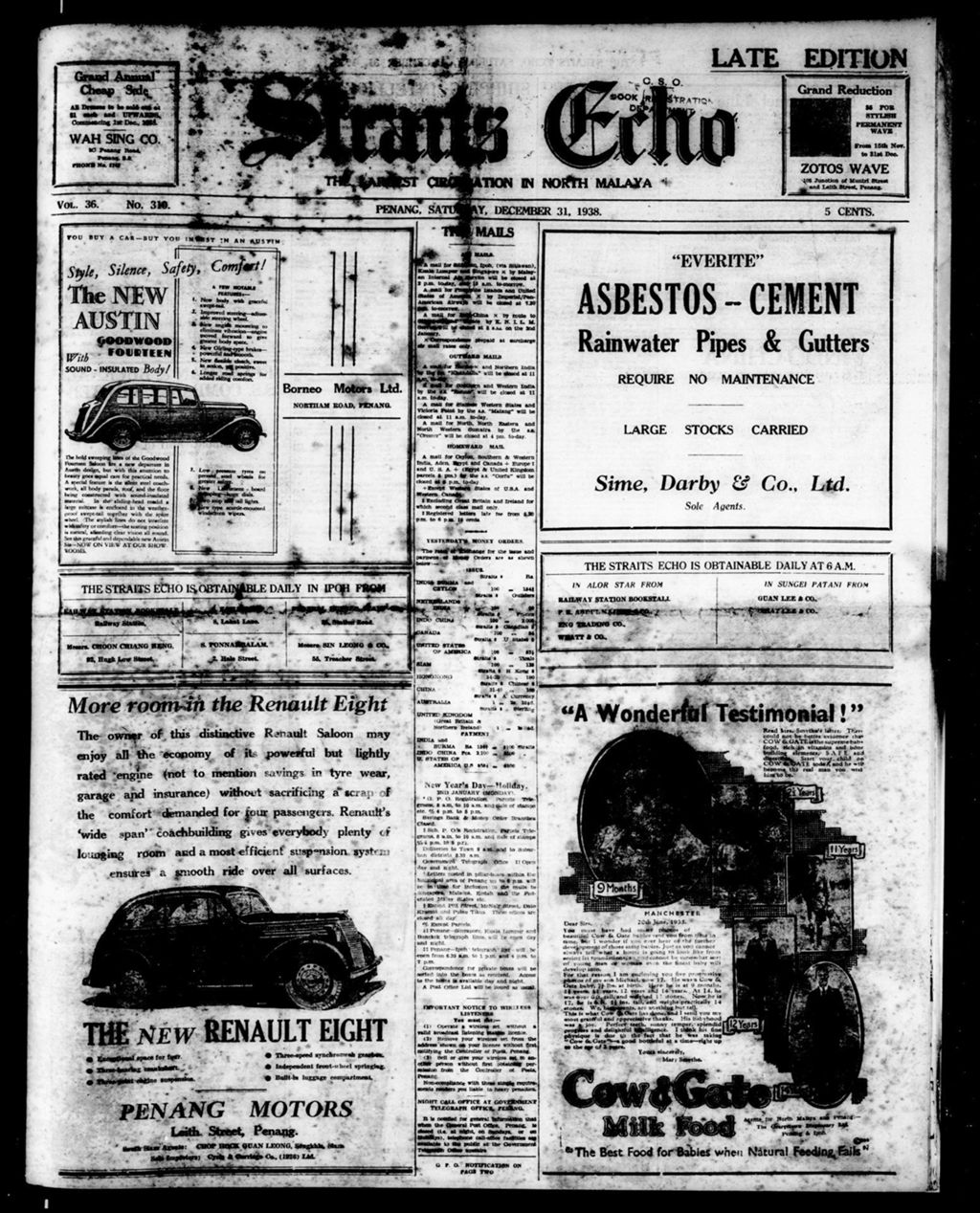 Miniature of Straits Echo 31 December 1938