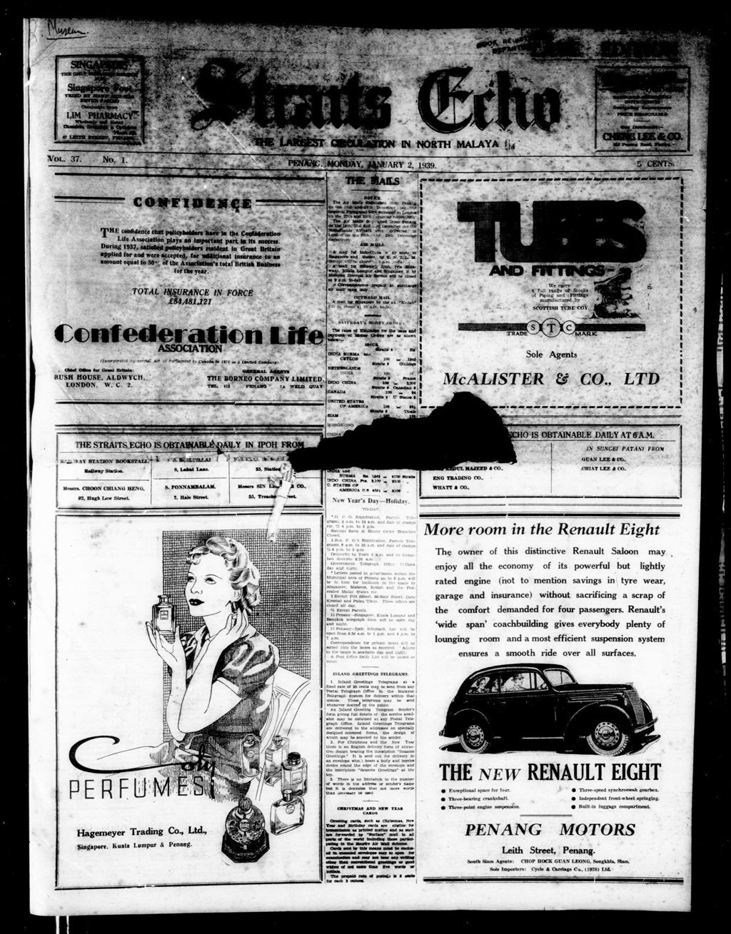 Miniature of Straits Echo 02 January 1939