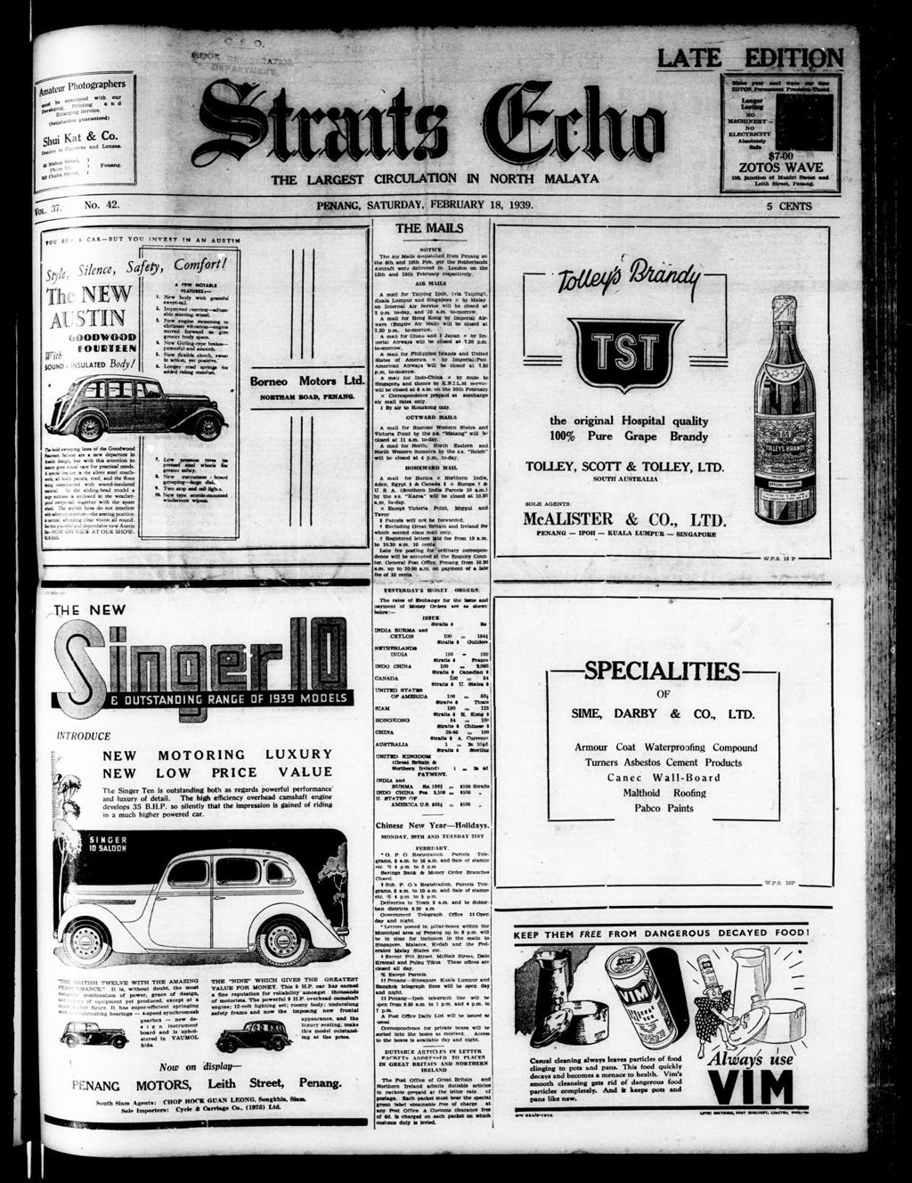 Miniature of Straits Echo 18 February 1939