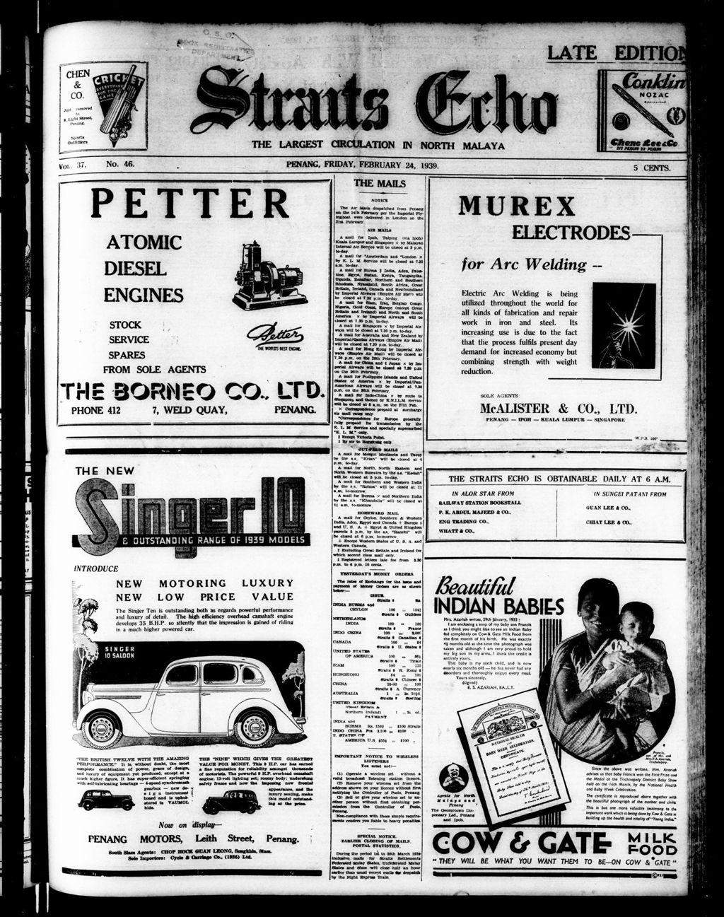 Miniature of Straits Echo 24 February 1939